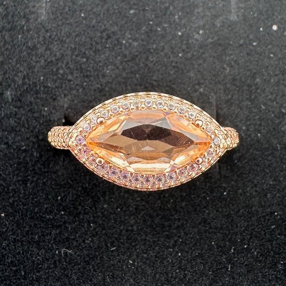 Marquis Cut 2 Ct. Morgainte Doublet Ring. 14kt Gold Overlay Sterling - Size 8.25 - Picture 9 of 10